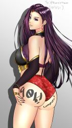 Rule 34 | 1girl, arm warmers, ass, bare shoulders, breasts, come hither, fire emblem, fire emblem heroes, from behind, highres, huge ass, large breasts, leotard, long hair, looking at viewer, nintendo, purple eyes, purple hair, shiny skin, sideboob, smile, solo, sonya (fire emblem gaiden), very long hair