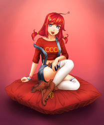 Rule 34 | absurdres, blue eyes, chocolate, collarbone, communism, full body, heart, highres, orika nekoi, red hair, tagme, thighhighs, twintails, ussr, ussr-tan