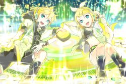 Rule 34 | 119, 1boy, 1girl, 1ten, aqua eyes, blonde hair, brother and sister, gloves, hair ornament, hair ribbon, hairclip, headphones, headset, hood, hoodie, jacket, kagamine len, kagamine len (append), kagamine rin, kagamine rin (append), leg warmers, navel, open clothes, open jacket, ribbon, short hair, shorts, siblings, smile, tank top, twins, vocaloid, vocaloid append