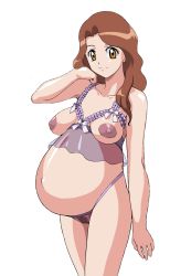 Rule 34 | 1girl, artist request, breasts, brown hair, cropped legs, female pubic hair, highres, large breasts, lingerie, long hair, looking at viewer, navel, nipples, pregnant, pubic hair, puffy nipples, see-through, smile, solo, source request, transparent background, underwear, underwear only, yellow eyes