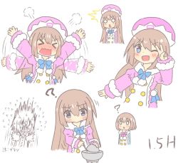 Rule 34 | &gt; &lt;, 3girls, angry, annoyed, blanc (neptunia), blue eyes, blush, brown hair, coat, confused, flustered, furious, happy, hat, long hair, meruku tea, multiple girls, neptune (series), open mouth, panicking, ram (neptunia), ribbon, rom (neptunia), screaming, short hair, siblings, simple background, sisters, surprised, turn pale, twins, white background, winter clothes, winter coat