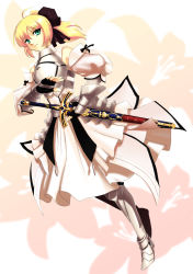 Rule 34 | 00s, 1girl, ahoge, armor, armored dress, artoria pendragon (fate), ashuran, blonde hair, capcom, dress, fate/stay night, fate/unlimited codes, fate (series), frown, green eyes, ponytail, saber (fate), saber lily, solo, sword, weapon
