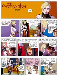 Rule 34 | 3girls, artist name, bad id, bad tumblr id, bill watterson (style), blonde hair, blue eyes, brown hair, calvin &amp; hobbes, comic, english text, gorilla, highres, marmalade mum, mercy (overwatch), multiple girls, overwatch, overwatch 1, pantyhose, parody, speech bubble, stethoscope, style parody, tracer (overwatch), winston (overwatch)