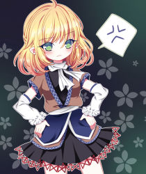 Rule 34 | 1girl, anger vein, arm warmers, black dress, blush, dress, frown, hands on own hips, mizuhashi parsee, pointy ears, pout, rimei, robe, scarf, short dress, skirt, solo, spoken anger vein, touhou, undershirt