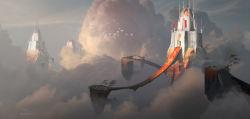 Rule 34 | absurdres, artist name, bird, bridge, castle, cloud, day, dome, floating island, highres, joshua viers, md5 mismatch, no humans, original, outdoors, resolution mismatch, signature, source smaller, tree, wind