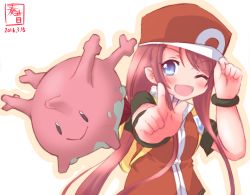 Rule 34 | 1girl, 2016, :d, ;d, alternate costume, baseball cap, blue eyes, blush, commentary request, corsola, cosplay, creatures (company), dated, game freak, gen 2 pokemon, hair ribbon, hand on headwear, hat, highres, kanon (kurogane knights), kantai collection, kawakaze (kancolle), long hair, looking at viewer, low twintails, nintendo, one eye closed, open mouth, pointing finger, pointy ears, pokemon, red (pokemon), red (pokemon) (cosplay), red hair, ribbon, short sleeves, smile, twintails, very long hair, | |