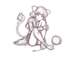 Rule 34 | 1girl, animal ears, barefoot, basket, between toes, feet, female focus, highres, hugging own legs, jewelry, kuro suto sukii, mouse (animal), mouse ears, mouse tail, nazrin, necklace, short hair, sitting, smile, solo, tail, toes, touhou
