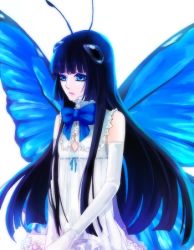 Rule 34 | 1girl, antennae, bad id, bad pixiv id, black hair, blue eyes, butterfly wings, cage (artist), dress, elbow gloves, fairy, gloves, insect wings, long hair, lowres, ribbon, sasama keiji, solo, wings
