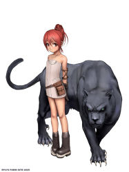 Rule 34 | 1girl, animal, armlet, black panther, boots, child, full body, gloves, legs, original, panther, pinup (style), red eyes, red hair, ryu (ryu&#039;s form site), shoes, solo