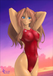 Rule 34 | arena (company), armpits, competition swimsuit, covered erect nipples, nyanko batake, one-piece swimsuit, skin tight, sunset, swimsuit