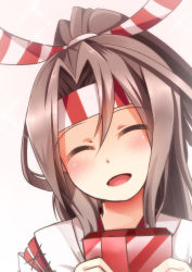 Rule 34 | 10s, 1girl, ^ ^, absurdres, closed eyes, facing viewer, hachimaki, headband, high ponytail, highres, kantai collection, light brown hair, long hair, open mouth, ponytail, solo, yasume yukito, zuihou (kancolle)