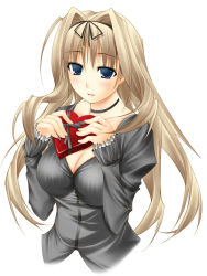 Rule 34 | 00s, 1girl, blonde hair, blue eyes, breasts, brown eyes, cleavage, kusugawa sasara, large breasts, long hair, ribucci, solo, to heart (series), to heart 2, valentine