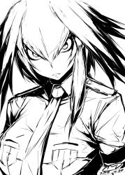 Rule 34 | 10s, 1girl, 2017, breast pocket, closed mouth, collared shirt, frown, greyscale, hair between eyes, happa (cloverppd), head tilt, head wings, kemono friends, looking at viewer, monochrome, necktie, pocket, shirt, shoebill (kemono friends), signature, sketch, solo, upper body, wing collar, wings