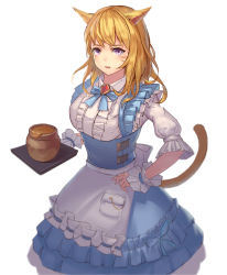 Rule 34 | 10s, 1girl, animal ears, blonde hair, breasts, cat ears, cat tail, character request, doren, final fantasy, final fantasy xiv, highres, large breasts, maid, miqo&#039;te, parted lips, puffy short sleeves, puffy sleeves, purple eyes, short hair, short sleeves, solo, tail