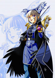 Rule 34 | 1990s (style), 1girl, animification, blonde hair, blue cape, blue headwear, blue jacket, breasts, cape, feathers, hair behind ear, holding, holding riding crop, holding whip, jacket, mashin sentai kiramager, medium breasts, open mouth, retro artstyle, riding crop, short hair, solo, super sentai, tokusatsu, tomo5656ky, yodonna, zoom layer