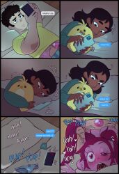 Rule 34 | 1boy, 2girls, absurdres, angry, ass, bed, blush, cellphone, cheating (relationship), colored skin, commentary, connie maheswaran, couple texting in bed (meme), dark-skinned female, dark skin, doggystyle, drooling, english commentary, english text, fat, fat man, fucked silly, grabbing another&#039;s hair, heart, heart-shaped pupils, highres, holding, holding phone, holding stuffed toy, long eyelashes, love triangle, mahmapuu, meme, multiple girls, netorare, on bed, one eye closed, open mouth, panties, phone, pink eyes, pink gemstone, pink skin, plap, purple hair, rough sex, saliva, sex, sex from behind, smartphone, spinel (steven universe), steven quartz universe, steven universe, stuffed animal, stuffed bird, stuffed toy, symbol-shaped pupils, text messaging, thick eyebrows, twintails, under covers, underwear, unworn panties