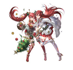 Rule 34 | 2girls, antlers, apple, armor, basket, boots, breastplate, breasts, christmas tree, christmas wreath, cordelia (fire emblem), cordelia (winter) (fire emblem), detached sleeves, fake antlers, fire emblem, fire emblem awakening, fire emblem fates, fire emblem heroes, food, frilled skirt, frills, fruit, garter straps, green ribbon, hair ornament, holding, holding basket, holding polearm, holding weapon, horns, long hair, mistletoe hair ornament, mother and daughter, multiple girls, nintendo, official alternate costume, official art, one eye closed, polearm, protecting, red eyes, red hair, reindeer antlers, ribbon, selena (fire emblem fates), shoulder armor, skirt, small breasts, thigh boots, thighhighs, thighs, torn clothes, twintails, v-shaped eyebrows, very long hair, weapon, wreath
