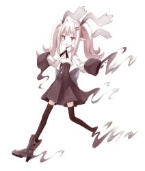 Rule 34 | 1girl, blue eyes, buran (kure), female focus, full body, highres, long hair, original, oversized clothes, pointy ears, silver hair, simple background, solo, thighhighs, white background