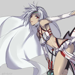 Rule 34 | 10s, 1girl, altera (fate), armpits, bare shoulders, breasts, cowboy shot, dark-skinned female, dark skin, detached sleeves, fate/extella, fate/extra, fate/grand order, fate (series), from side, holding, holding sword, holding weapon, kurokage, looking at viewer, looking to the side, midriff, navel, parted lips, photon ray (fate), red eyes, short hair, small breasts, solo, stomach, sword, tattoo, veil, weapon, white hair