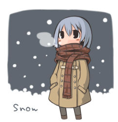 Rule 34 | 1girl, 7010, breath, cold, lowres, pantyhose, plaid, plaid scarf, scarf, snow, solo
