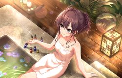 Rule 34 | breasts, candle, cleavage, flower, ichinose shiki, idolmaster, idolmaster cinderella girls, official art, sparkle, towel, water