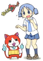 Rule 34 | 10s, blue hair, cat, crossover, jibanyan, multiple tails, naganohara mio, nichijou, tail, twintails, youkai watch, zubatto