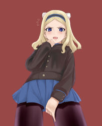 Rule 34 | 10s, 1girl, aleksandra i. pokryshkin, animal ears, bad id, bad pixiv id, bear ears, black pantyhose, blonde hair, blue eyes, blush, brave witches, extra ears, fang, flying sweatdrops, from below, goji (five clock), hairband, jacket, pantyhose, skirt, solo, strike witches, world witches series