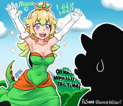 Rule 34 | breasts, cleavage, day, english text, mario (series), new super mario bros. u deluxe, nintendo, pointy ears, sereneandsilent, sparkle, super crown, tagme, yoshi