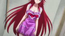 Rule 34 | 1girl, animated, animated gif, anime screenshot, apron, blue eyes, bouncing breasts, breast focus, breasts, cleavage, heart, high school dxd, large breasts, long hair, lowres, red hair, rias gremory, screencap, solo, very long hair