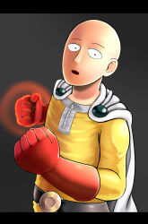 Rule 34 | 1boy, aura, bad id, bad pixiv id, bald, belt, cape, clenched hands, gloves, highres, looking at viewer, male focus, one-punch man, saitama (one-punch man), solo, sukemyon, superhero costume