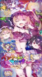 Rule 34 | 1girl, ;d, anya&#039;s heh face (meme), apron, arm up, bare shoulders, black hat, blonde hair, braid, collarbone, crystal, crystal wings, fang, fingernails, flandre scarlet, frilled apron, frills, hair ornament, hakurei reimu, hat, hayuk0, heart, highres, holding, holding microphone, index finger raised, internet survivor, kirisame marisa, looking at viewer, meme, microphone, mob cap, nail polish, niconico, one eye closed, one side up, open mouth, polka dot, polka dot skirt, red eyes, red nails, remilia scarlet, sharp fingernails, single braid, single thighhigh, skin fang, skirt, smile, solo, thighhighs, tongue, tongue out, touhou, waist apron, white apron, white hat, white thighhighs, wings, witch hat, x hair ornament, yukkuri shiteitte ne