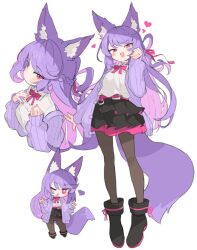 Rule 34 | 1girl, :d, animal ear fluff, animal ears, belt, black footwear, black skirt, blush, bow, bowtie, byuyu, cardigan, chibi, colored inner hair, commission, double v, fox ears, fox girl, fox tail, hair ribbon, heart, indie virtual youtuber, kasa (hitori sanka), layered skirt, long hair, long sleeves, looking at viewer, multicolored hair, multiple views, one eye closed, open cardigan, open clothes, open mouth, pantyhose, pink belt, pink bow, pink bowtie, pink eyes, pink hair, pink ribbon, pink skirt, purple cardigan, purple hair, ribbon, shirt, simple background, skeb commission, skirt, smile, tail, two-tone hair, two-tone skirt, v, virtual youtuber, white background, white shirt