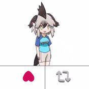 Rule 34 | 1girl, animal ears, animated, arms at sides, bent over, black hair, commentary request, epilepsy warning, greater roadrunner (kemono friends), kemono friends, kemono friends 2, looping animation, motion blur, multicolored hair, raglan sleeves, shirt, short hair, short sleeves, shorts, simple background, solo, t-shirt, taro (tontaro), twitter, video, white background, white hair