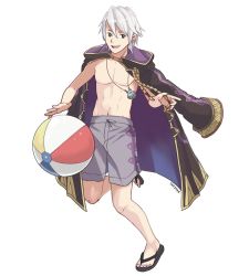 Rule 34 | 1boy, bad id, bad twitter id, cape, fire emblem, fire emblem awakening, fire emblem heroes, full body, gloves, hood, male focus, nintendo, open mouth, robin (fire emblem), robin (male) (fire emblem), short hair, shorts, smile, swimsuit, tamaro pompom, white background, white hair, yayster, yellow eyes