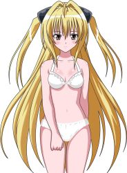 Rule 34 | 00s, 1girl, bikini, blonde hair, breasts, cleavage, highres, konjiki no yami, long hair, medium breasts, navel, non-web source, red eyes, solo, swimsuit, to love-ru, transparent background, twintails, two side up, vector trace, very long hair, white bikini