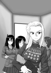 Rule 34 | 4girls, character request, girls und panzer, glasses, kuroumikei, military uniform, multiple girls, parody, the death of stalin