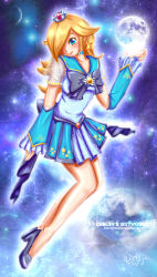 Rule 34 | 1girl, bishoujo senshi sailor moon, blush, cosplay, hair over one eye, mario (series), moon, nintendo, rosalina, smile, solo, space, super mario bros. 1, super mario galaxy