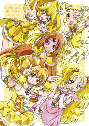 Rule 34 | 00s, 10s, 5girls, :d, arm warmers, bike shorts, blonde hair, boo (takagi), boots, bow, brown eyes, brown hair, bubble skirt, choker, circlet, color connection, cone hair bun, cure lemonade, cure muse, cure muse (yellow), cure peace, cure pine, double bun, double v, fresh precure!, frills, futari wa precure, futari wa precure max heart, green eyes, hair bow, hair bun, hair color connection, hair flaps, hair ornament, heart, heart hair ornament, highres, kasugano urara (yes! precure 5), kise yayoi, knee boots, kujou hikari, leg warmers, long hair, looking at viewer, magical girl, multiple girls, one eye closed, open mouth, orange bow, pink bow, pink skirt, polka dot, polka dot background, precure, puffy sleeves, red eyes, shiny luminous, shirabe ako, short hair, shorts, shorts under skirt, side ponytail, skirt, smile, smile precure!, suite precure, twintails, v, white bow, wrist cuffs, yamabuki inori, yellow background, yellow bow, yellow eyes, yellow skirt, yellow theme, yes! precure 5, yes! precure 5 gogo!