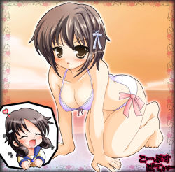 Rule 34 | 2girls, all fours, artist request, blush, bra, breasts, brown eyes, brown hair, cleavage, corpse party, curly hair, drooling, closed eyes, hair ornament, hair ribbon, hairclip, happy, heart, long hair, multiple girls, nakashima naomi, open mouth, panties, ribbon, saliva, school uniform, shinohara seiko, short hair, underwear