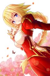 Rule 34 | 10s, 1girl, blonde hair, blue eyes, braid, butt crack, cosplay, dress, epaulettes, fate/apocrypha, fate/extra, fate (series), jeanne d&#039;arc (fate), jeanne d&#039;arc (ruler) (fate), long hair, nero claudius (fate), nero claudius (fate) (all), nero claudius (fate/extra), nero claudius (fate/extra) (cosplay), purple eyes, rain (nadroj31), red dress, simple background, single braid, solo