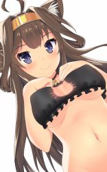 Rule 34 | 10s, 1girl, ahoge, animal ears, bad id, bad pixiv id, bell, blue eyes, bra, breasts, brown hair, cat cutout, cat ears, cat lingerie, cleavage cutout, clothing cutout, hairband, highres, jingle bell, kantai collection, kongou (kancolle), long hair, medium breasts, meme attire, nahaki, navel, sin-poi, smile, solo, underboob, underwear, upper body