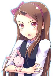 1girl bad_id bad_pixiv_id blush bow brown_hair female_focus hair_bow idolmaster idolmaster_(classic) inuga_anahoru long_hair minase_iori solo stuffed_animal stuffed_rabbit stuffed_toy