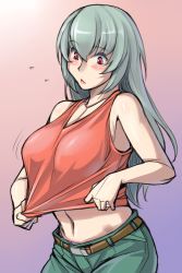 Rule 34 | 00s, 1girl, :&lt;, armpits, bare shoulders, blush, breasts, large breasts, midriff, navel, aged up, panties, red eyes, rozen maiden, silver hair, solo, suigintou, tank top, tsuda nanafushi, underwear