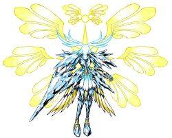 Rule 34 | 1girl, armor, digimon, digimon (creature), female focus, glowing, oridigi, original, solo, wings