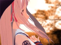 Rule 34 | animated, animated gif, game, game cg, lovedeath, lowres, pink hair, red eyes, solo, sunset