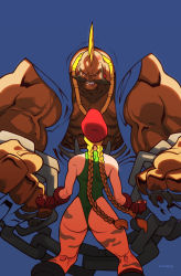 Rule 34 | 1990s (style), 1boy, 1girl, ass, birdie (street fighter), blonde hair, bodypaint, braid, cammy white, camouflage, capcom, dark skin, earrings, edwin huang, fingerless gloves, gloves, height difference, jewelry, leotard, long hair, mohawk, muscular, retro artstyle, sideburns, size difference, street fighter, street fighter zero (series), thong leotard, twin braids, you gonna get raped