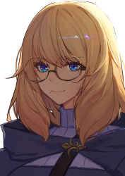 Rule 34 | 1girl, warrior of light (ff14), backlighting, bad id, bad pixiv id, blonde hair, blue cape, blue eyes, cape, catsmoon, commentary request, final fantasy, final fantasy xiv, glasses, long hair, looking at viewer, mole, mole under mouth, pink lips, portrait, round eyewear, simple background, solo, tinted eyewear, turtleneck, white background, yellow-tinted eyewear