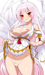 Rule 34 | 1girl, apsara (elsword), ara haan, bikini, blush, braid, breasts, breasts out, censored, cleft of venus, clothes lift, detached sleeves, elsword, facial mark, female pubic hair, lifting own clothes, micro bikini, nipples, nt00, pubic hair, red eyes, skirt, skirt lift, smirk, solo, swimsuit