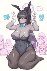 Rule 34 | ..., 1girl, animal crossing, animal ears, black hair, black leotard, blue archive, bow, bowtie, breasts, bullet kin (enter the gungeon), cappy (kirby), cleavage, closed mouth, dark-skinned female, dark skin, detached collar, dildo, domaguri, double v, enter the gungeon, expressionless, fake animal ears, gloves, gradient hair, gyroid (animal crossing), halo, haniwa (statue), karin (blue archive), karin (bunny) (blue archive), kirby (series), korean commentary, korean text, large breasts, leotard, long hair, multicolored hair, mushroom, nintendo, open mouth, pantyhose, phallic symbol, playboy bunny, ponytail, purple hair, rabbit ears, sex toy, sweat, traditional bowtie, twitter username, v, very long hair, white gloves, yellow eyes