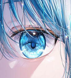 Rule 34 | 1girl, blue eyes, blue hair, chromatic aberration, close-up, commentary, eye focus, hair between eyes, hatsune miku, light particles, looking at viewer, mahiru yura, shade, shadow, solo, sparkle, vocaloid